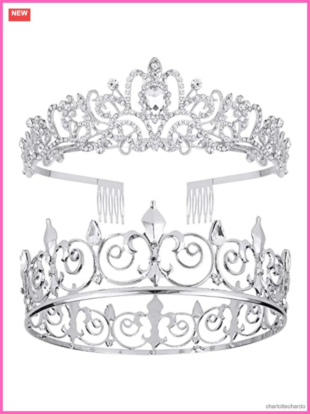 Crystal Tiara & Crown Set for Weddings Proms Parties
